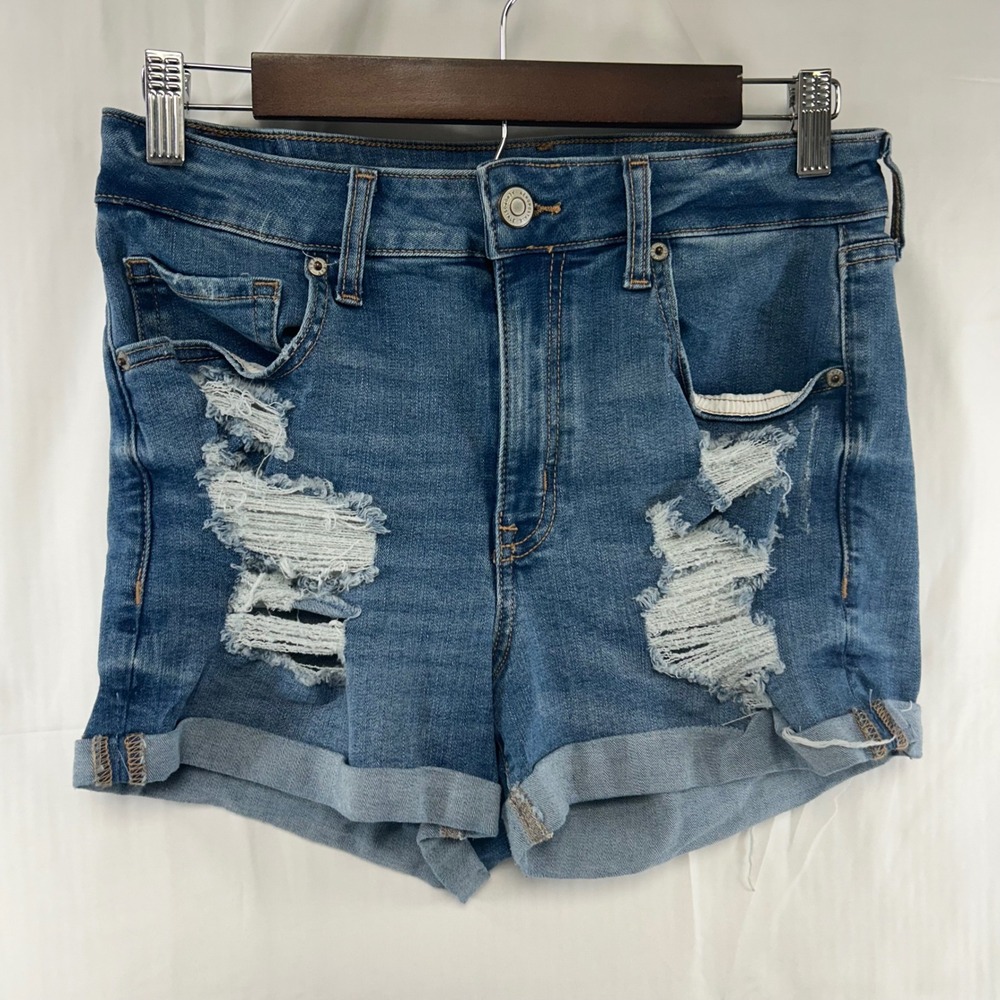 Aeropostale Denim Shorts Womens 10 Blue High Rise Midi Distressed Cuffed